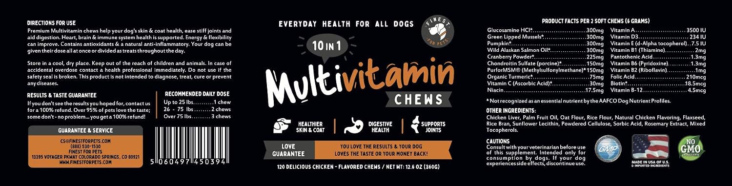 Multivitamin Dog Supplement – 10 in 1 with Omega Fish Oil & Glucosamine for Improved Joint & Skin Support, Gut, Digestion & Immune Everyday Health (120 Chewable Treats) - görsel 9