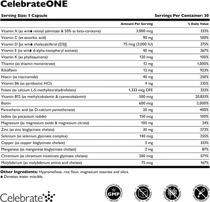 CelebrateONE Iron Free Once Daily Bariatric Multivitamin – 30 Capsules