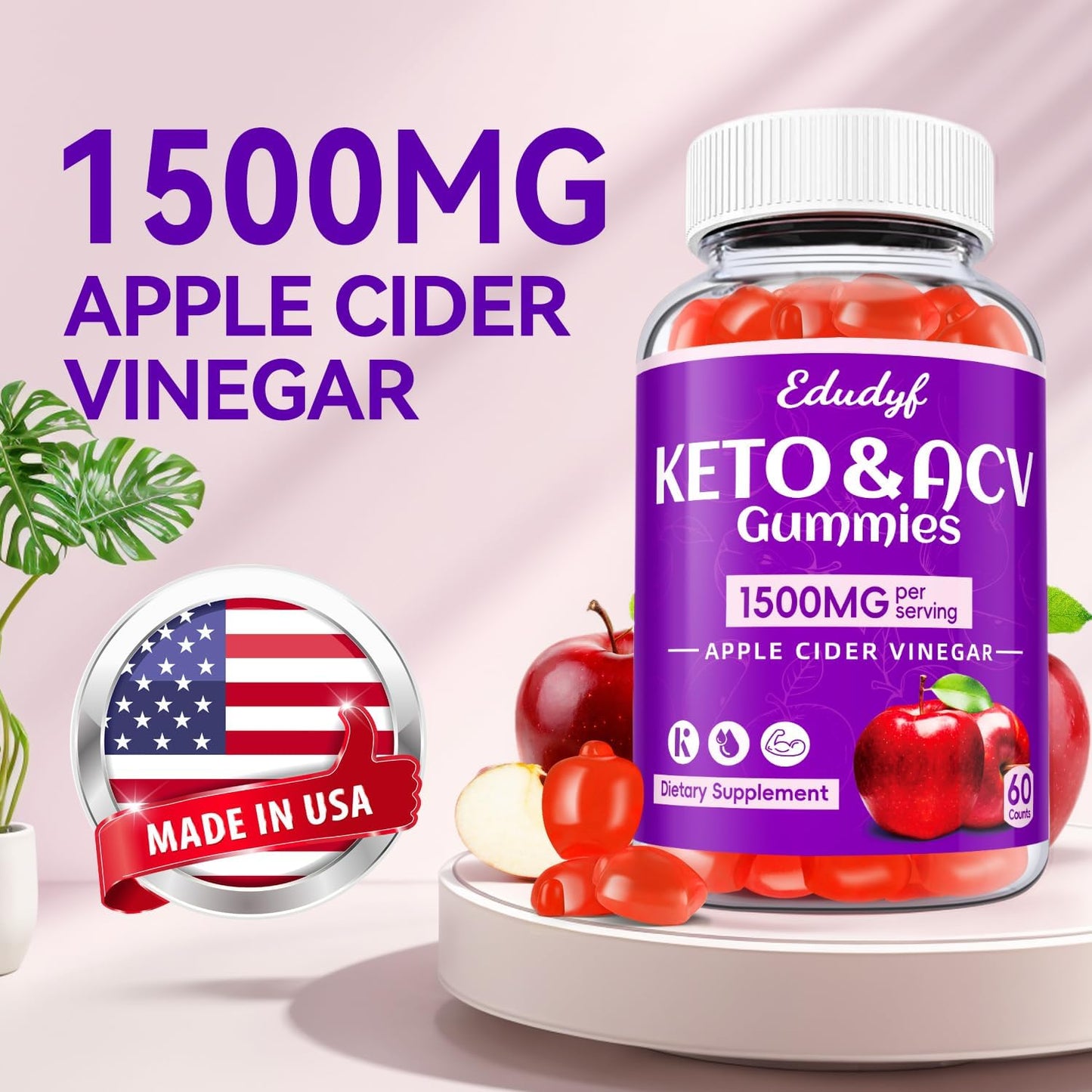 EDUDYF Keto ACV Gummies with Organic Apple Cider Vinegar & Probiotics - 120 Gummies - görsel 5