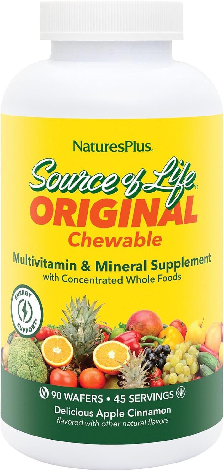 NaturesPlus Source of Life Adult’s Chewable Multivitamin, Apple Cinnamon - 90 Wafers - görsel 1