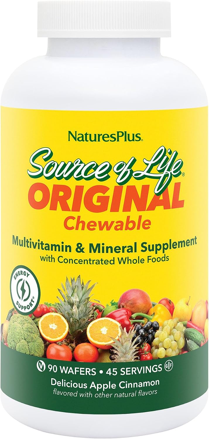 NaturesPlus Source of Life Adult's Chewable Multivitamin, Apple Cinnamon - 90 Wafers - görsel 1