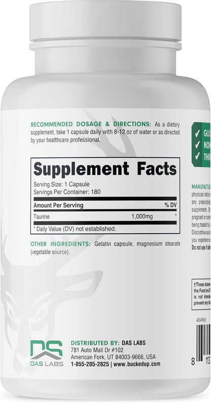 Bucked Up Taurine 1000 mg, 180 Capsules