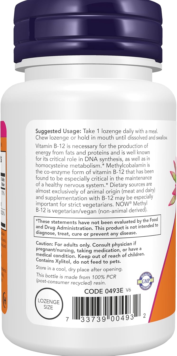 NOW Foods Methyl B-12 (Methylcobalamin) 5,000 µg Lozenges, 120 Count - görsel 3