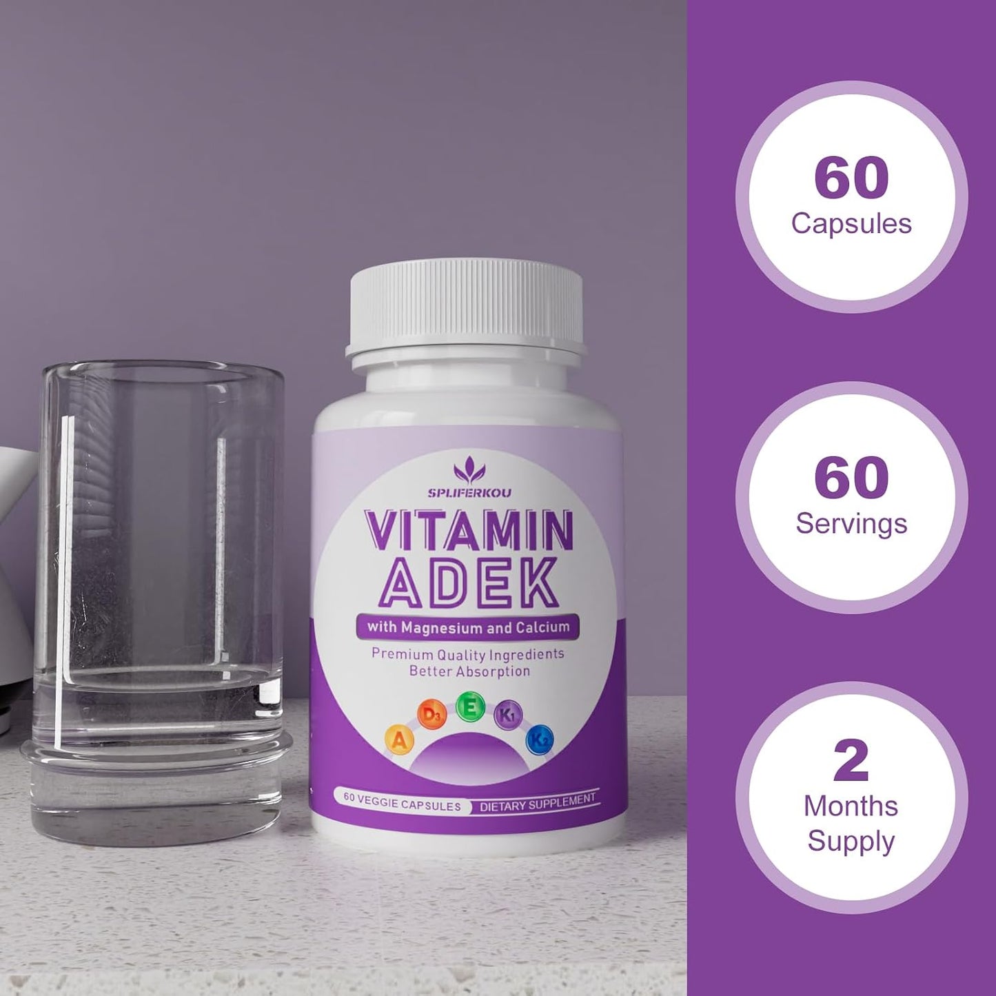 ADEK Vitamins Supplement – Vitamin A, D3, E, K1, K2 with Minerals & Antioxidants, 60 Capsules - görsel 5