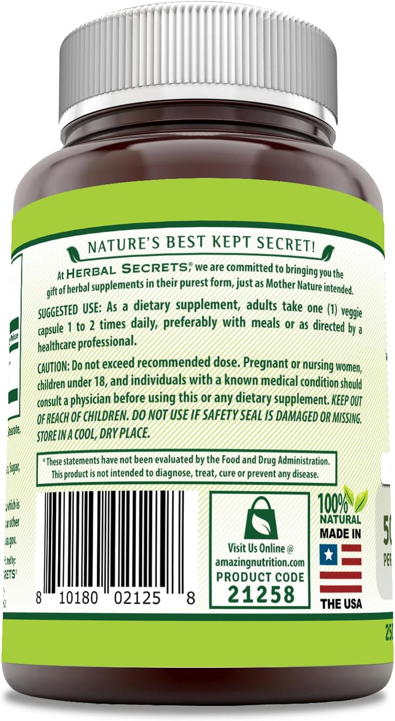 Herbal Secrets Maca 500mg 250 Veggie Capsules - görsel 3