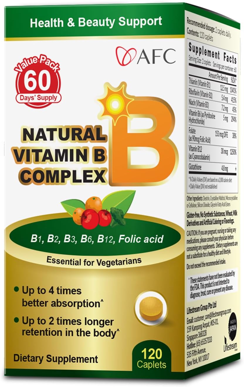 AFC Japan Natural Vitamin B Complex - 120 Vegan Tablets - görsel 1