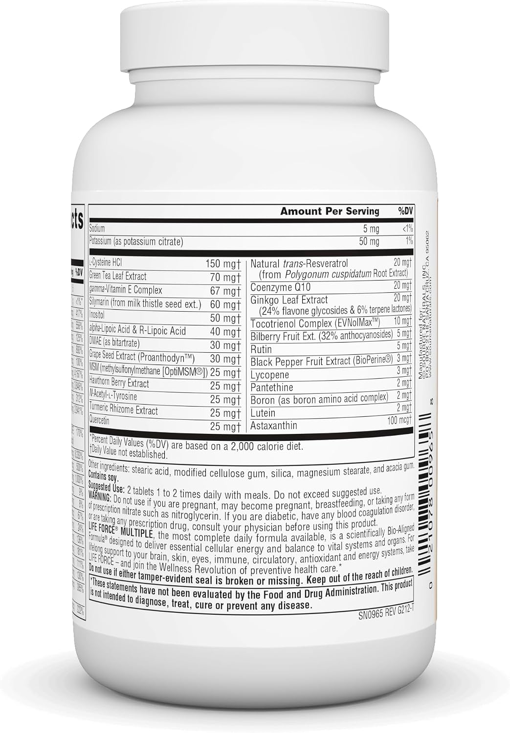 Source Naturals Life Force Multiple Iron-Free Multivitamin - High Potency Daily Supplement with Essential Nutrients, 60 Tablets - görsel 3