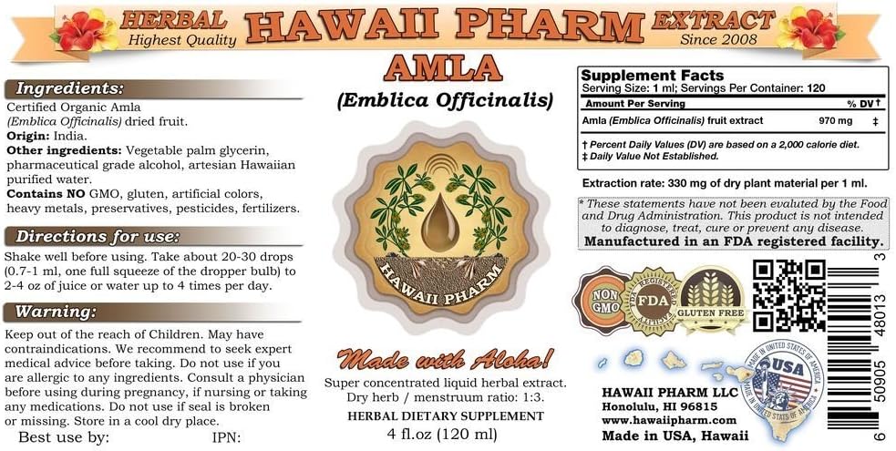 Hawaii Pharm Amla Liquid Extract - Emblica Officinalis Tincture, 2x946 ml (Unfiltered) - görsel 2