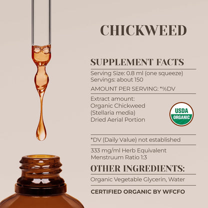 Chickweed USDA Organic Alcohol-Free Extract | Dietary Supplement, High-Potency Tincture | Natural Certified Organic Chickweed (Stellaria Media) Dried Herb (4 oz)