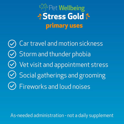 Pet Wellbeing Stress Gold for Dogs - Fast-Acting Situational Stress Relief - 2 fl oz (59 ml) Liquid Formula