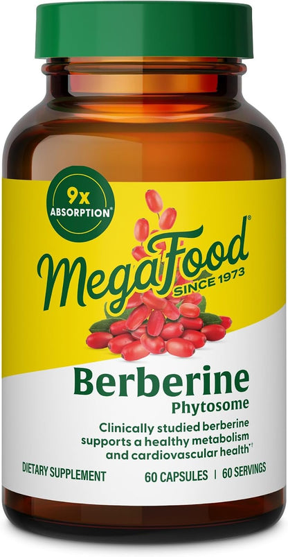 MegaFood Berberine Phytosome - 550mg, 1100mg Daily - 9x Absorption - Metabolism & Cholesterol Support - Vegan - 60 Capsules
