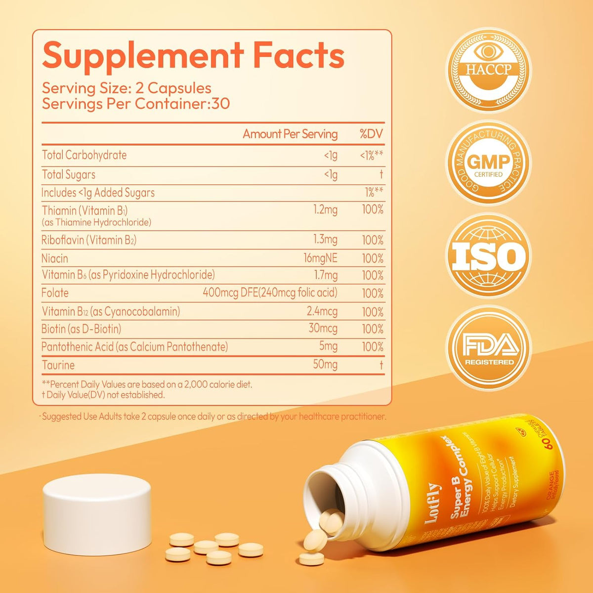 LOTFLY Vitamin B Complex – 120 Chewable Tablets with B1, B2, B3, B5, B6, B7, B9, B12 & Taurine - görsel 9