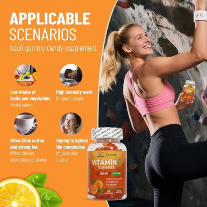 Wins Town Vitamin C Gummies 250mg, Immune & Antioxidant Support, 60 Gummies