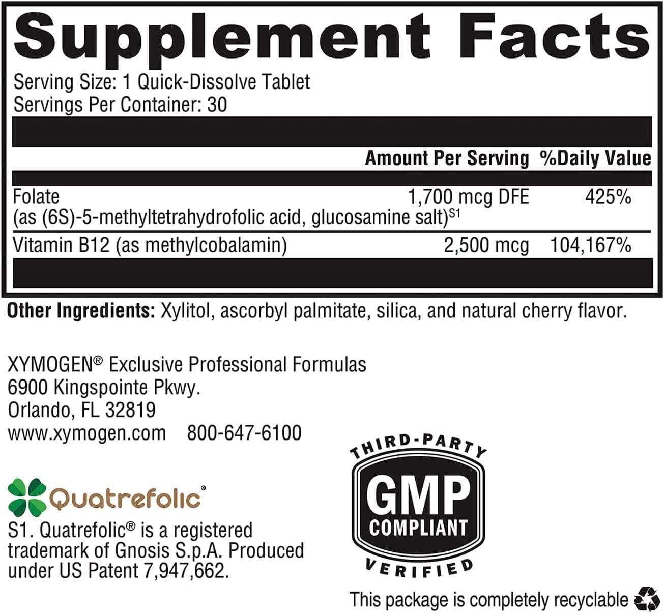 XYMOGEN 5-MTHF Plus B12 - Biologically Active Folate & Methyl B12 Supplement - for Methylation & Nervous System Support - Gluten-Free - Cherry Flavour - 30 Quick-Dissolve Tablets - görsel 2
