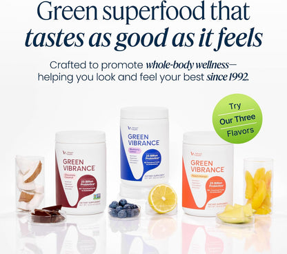 Green Vibrance Superfoods Powder with 70+ Plant-Based Whole Foods & 25 Billion Probiotics, Blueberry Lemon, 25 Servings
