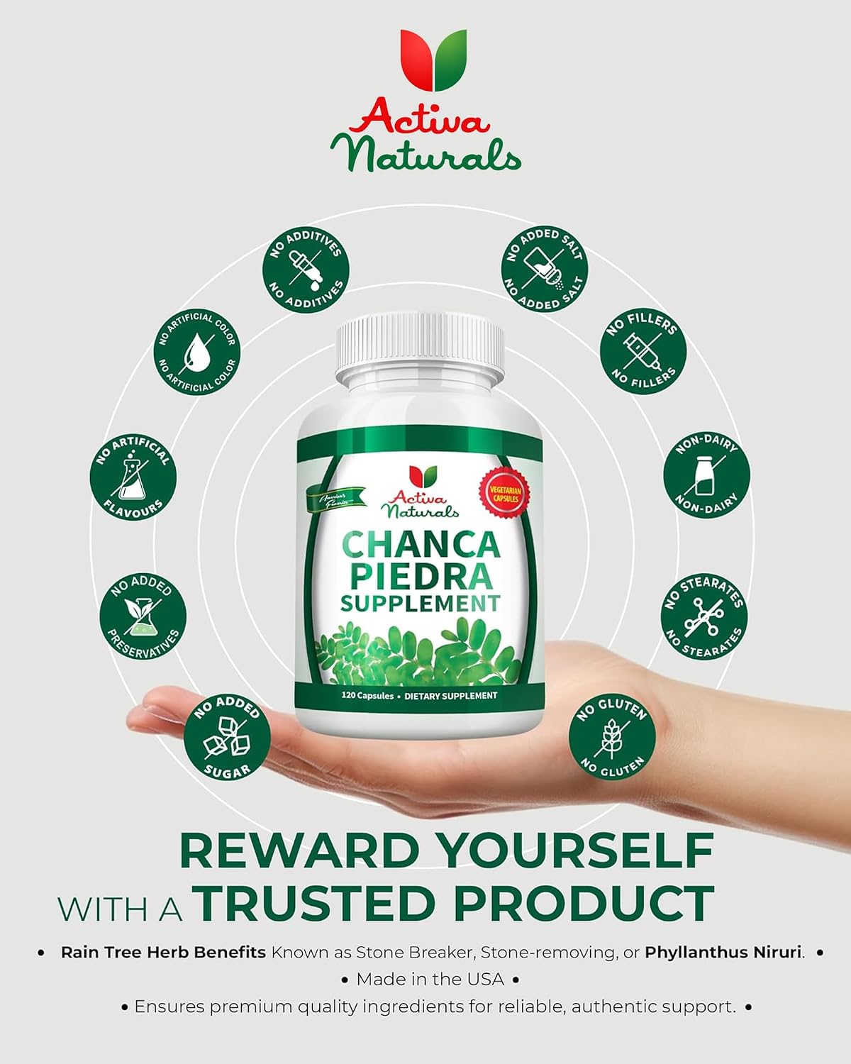 Activa Naturals Chanca Piedra 500mg – 120 Plant-Based Capsules – Phyllanthus Niruri Herb Extract - görsel 6
