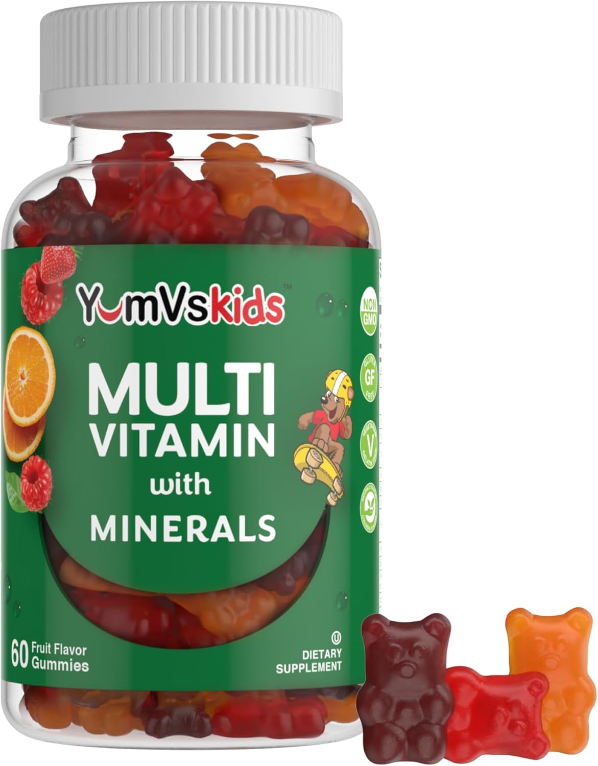 YumVs Kids Multivitamin Gummies - Fruit Flavoured Chewable Multivitamin with Vitamins A, C, D3, E, B6, B12, and Minerals - 60 Count - görsel 1