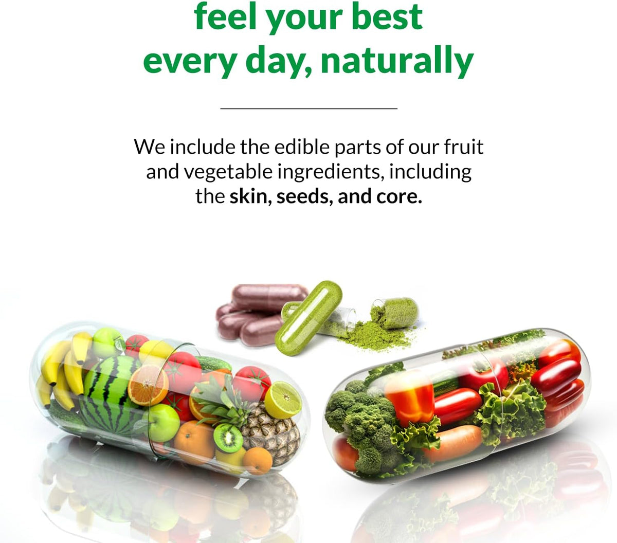 HOMERECORE Whole Food Fruit & Vegetable Supplement - 90 Fruit & 90 Vegetable Capsules - görsel 5