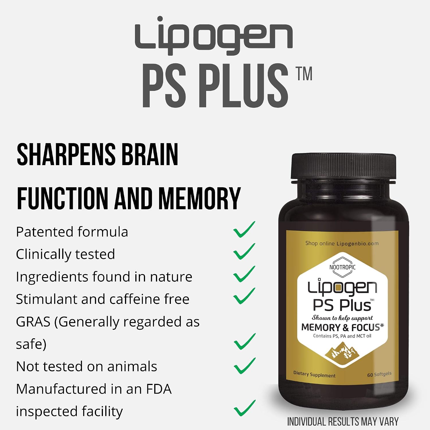 Lipogen PS Plus Older Adult Supplement for Memory & Focus – Phosphatidylserine Brain Support, 120 Softgels (2-Month Supply) - görsel 2