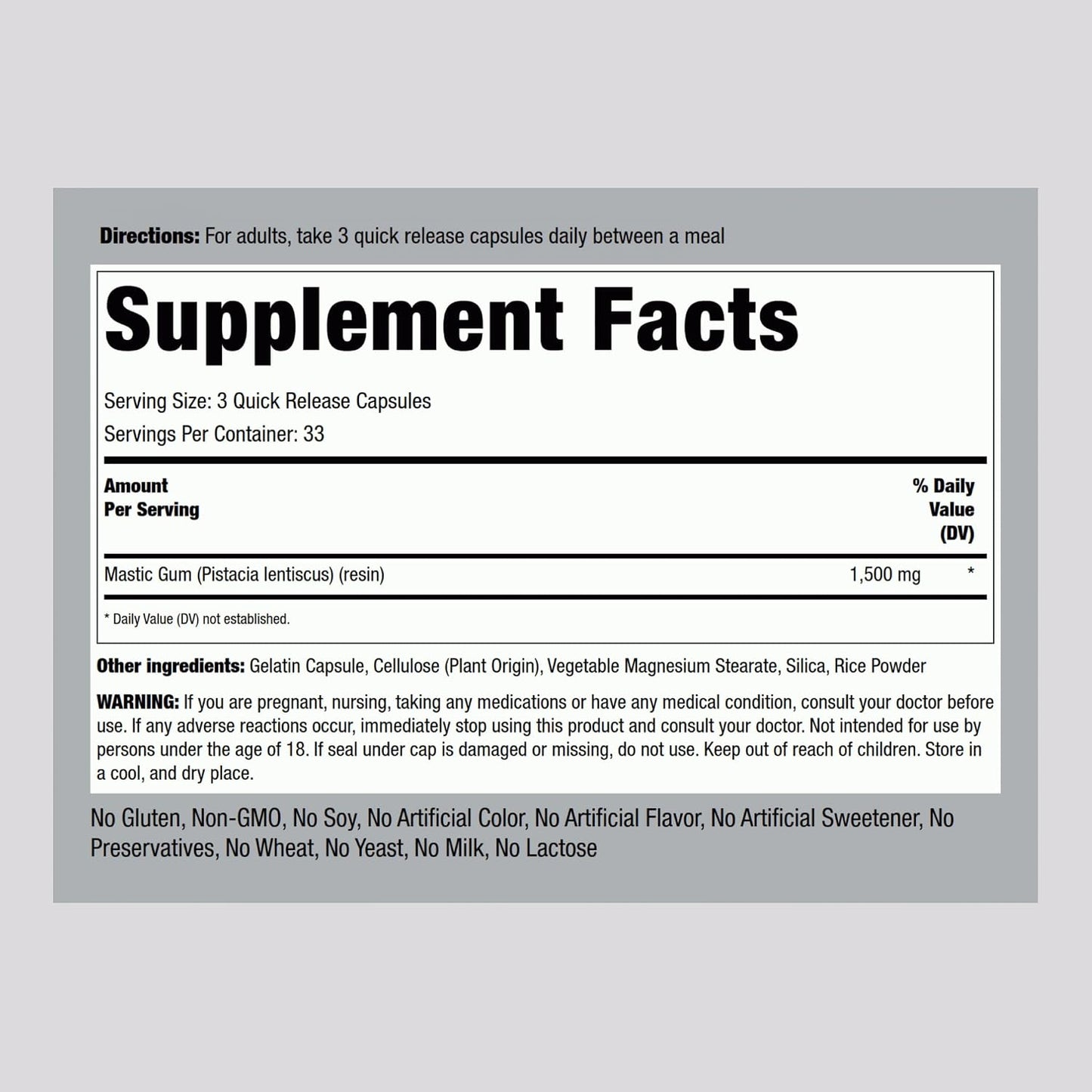 Piping Rock Mastic Gum Capsules 1500mg | 100 Capsules | Mediterranean Tree Resin | Non-GMO, Gluten-free Supplement - görsel 2