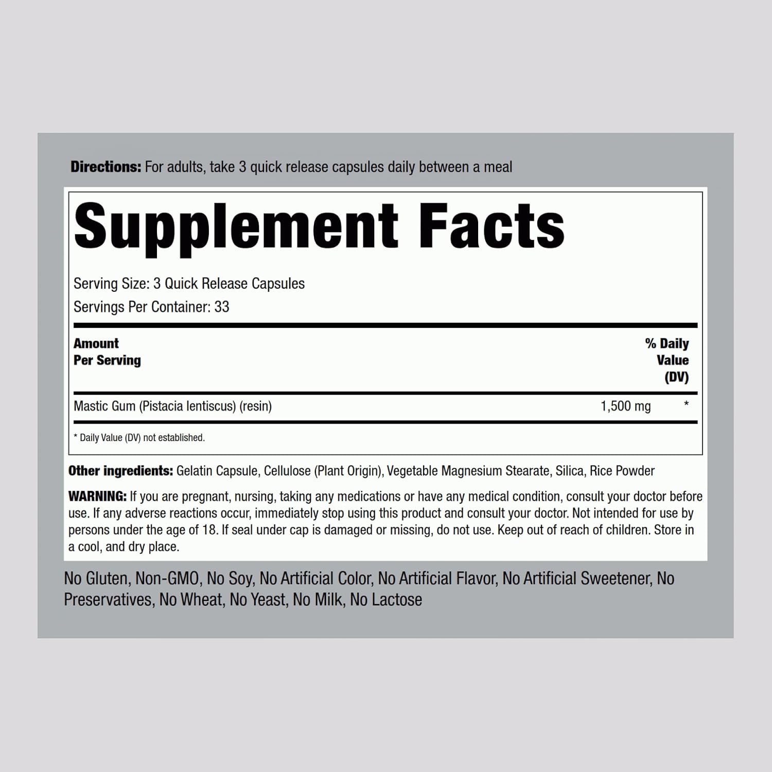 Piping Rock Mastic Gum Capsules 1500mg | 100 Capsules | Mediterranean Tree Resin | Non-GMO, Gluten-free Supplement - görsel 2