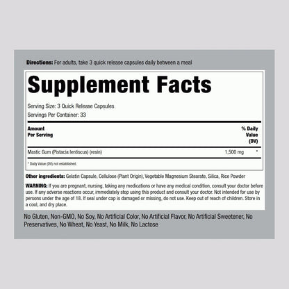 Piping Rock Mastic Gum Capsules 1500mg | 100 Capsules | Mediterranean Tree Resin | Non-GMO, Gluten-free Supplement