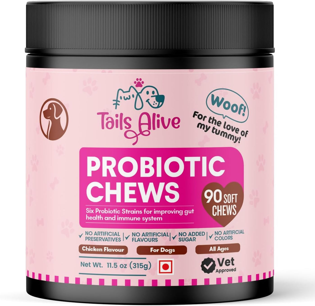 TailsAlive Probiotic Soft Chews for Dogs | Six Probiotic Strains for Gut Health & Digestion | Chicken Flavour | Supports Immune Function | 90 Soft Chews - görsel 1
