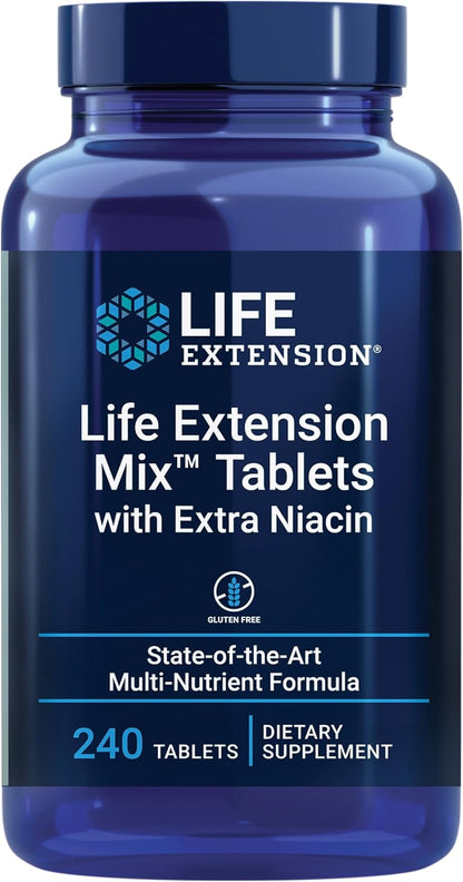 Life Extension Mix™ Tablets with Extra Niacin - High Potency Multivitamin, Mineral, Fruit & Vegetable Formula for Whole-Body Health (240 Tablets)