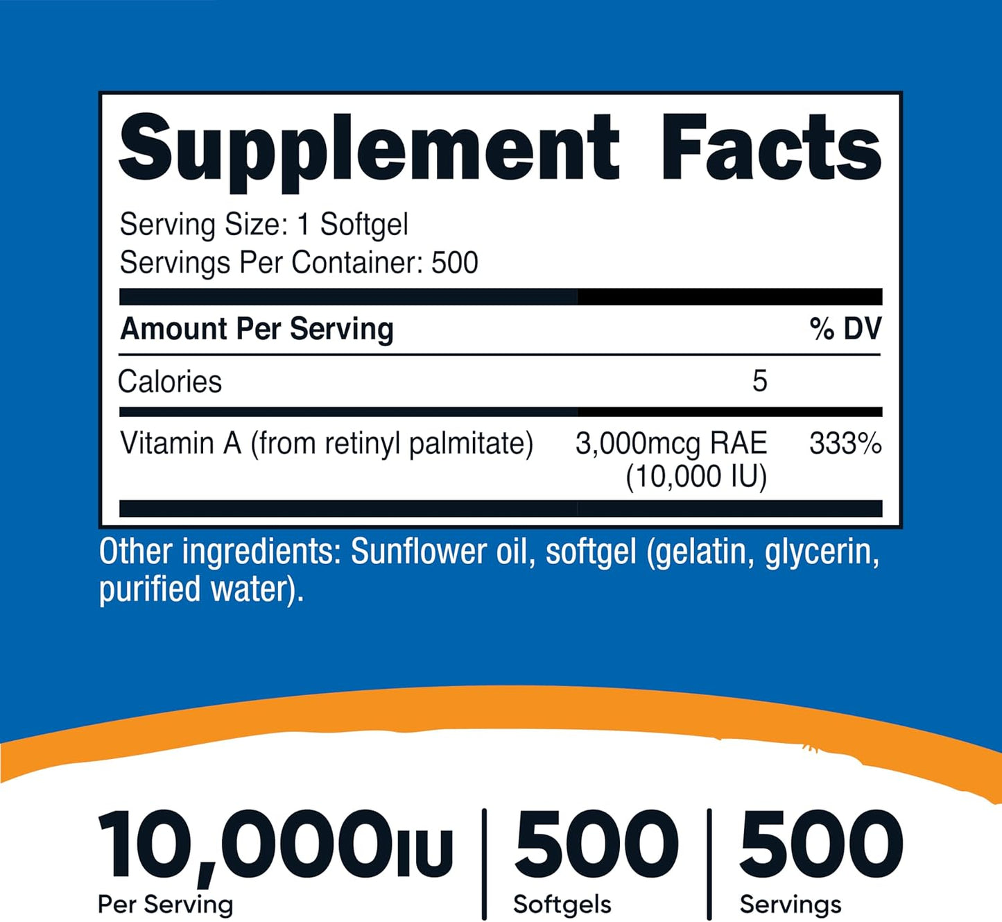 Nutricost Vitamin A 10,000 IU, 500 Soft gel capsule Capsules - görsel 2
