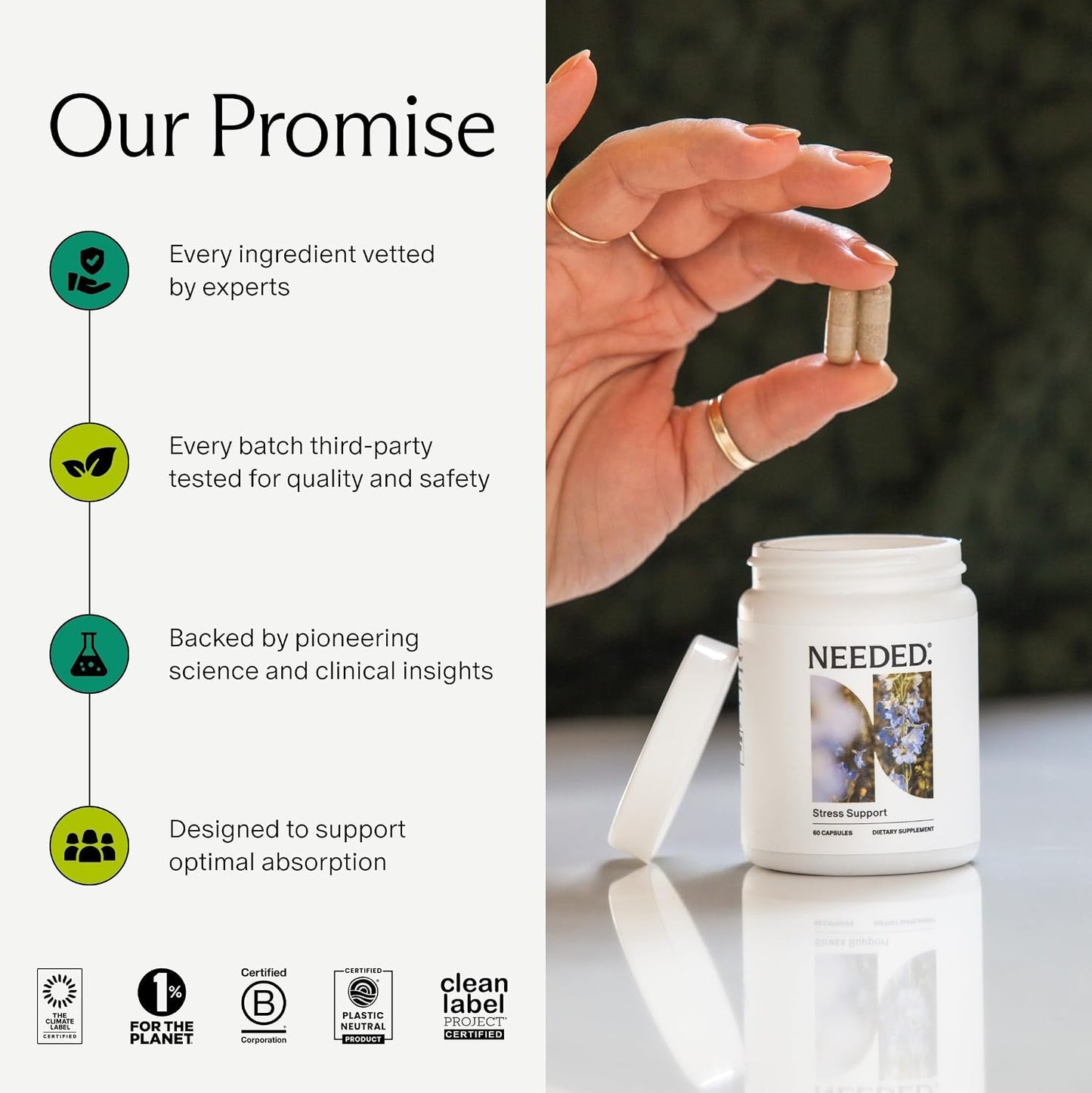 Needed. Stress Support - Herbal Blend for Mood, Energy and Hormonal Balance for Women - 120 Capsules - görsel 6