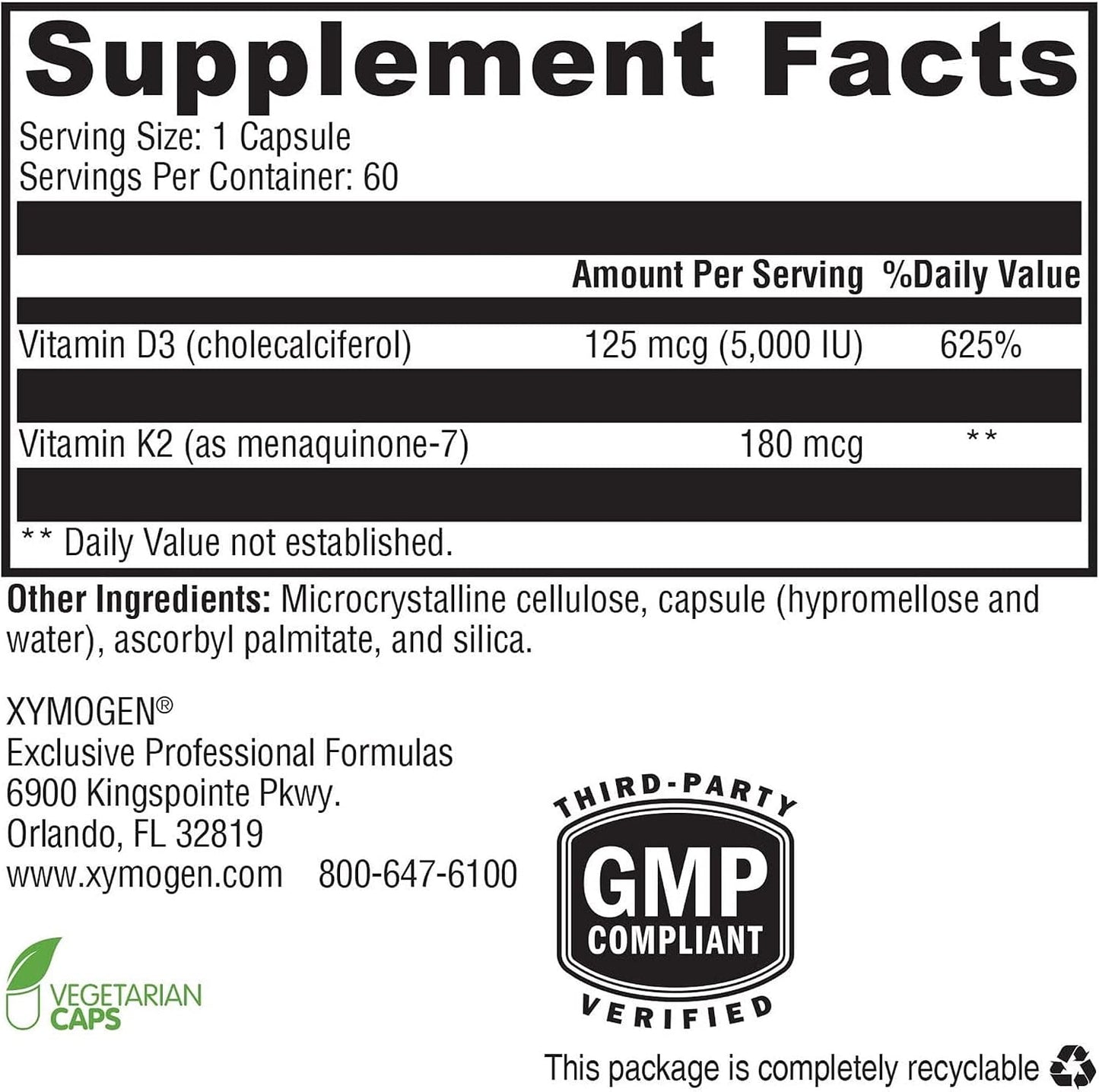 XYMOGEN K2-D3 Max - Vitamin D3 K2 Supplement for Bone & Immune Support - High-Strength K2 MK-7 - Non-GMO, Gluten-Free, Vegetarian - 60 Capsules - görsel 2
