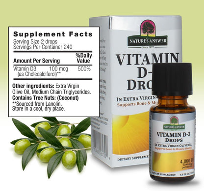 Nature's Answer Platinum Vitamin D3 4000 IU Liquid Drops (15 ml, 2-Pack)