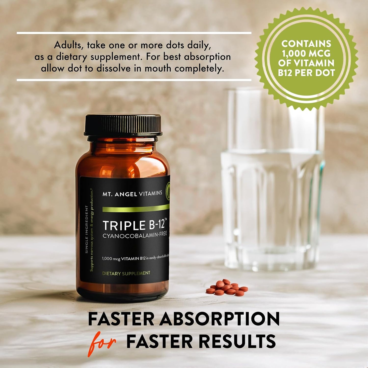 Mt. Angel Vitamins - Triple B-12 Dots | Fast-Dissolving Sublingual Dots with Methylcobalamin, Adenosylcobalamin & Hydroxocobalamin – 60 Dots - görsel 7