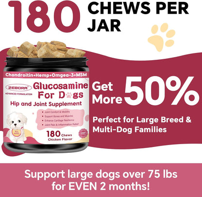 Hip & Joint Supplement for Dogs – Glucosamine with MSM, Chondroitin, Omega-3, Turmeric, Calcium – 180 Freeze-Dried Chews