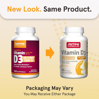 Jarrow Formulae Vitamin D3 62.5 mcg (2,500 IU) Softgels – 100 Count