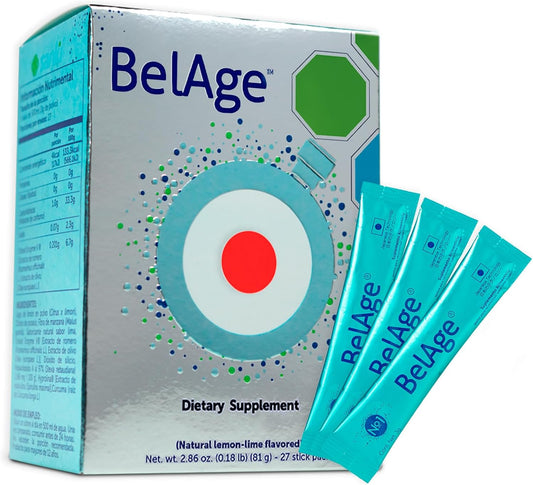 BelAge Food Supplement – Antioxidant Powder with Hyproline and Postbiotics, 27 Sachets, Lemon & Lime Flavour