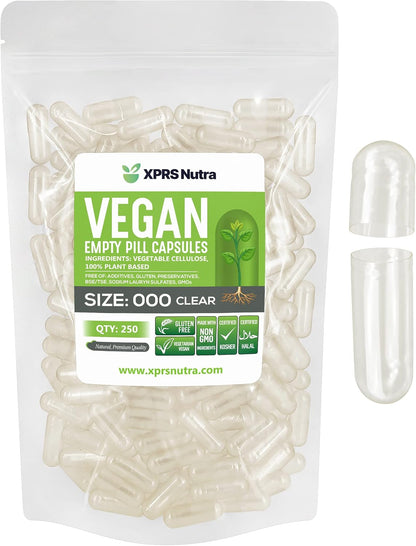 XPRS Nutra Vegan Size 000 Empty Capsules – 100 Pack Clear Empty Vegan Capsules