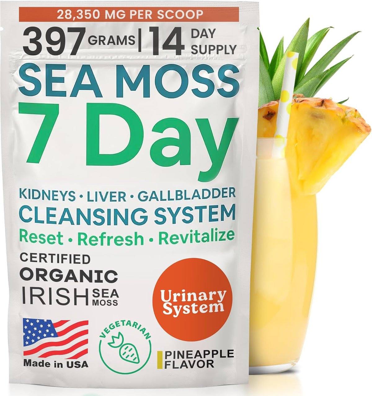 Atlantic Naturals Sea Moss 7 Day Detox - Liver, Gallbladder & Kidney Cleanse - Pineapple Flavour Drink Mix (400 g) - görsel 1