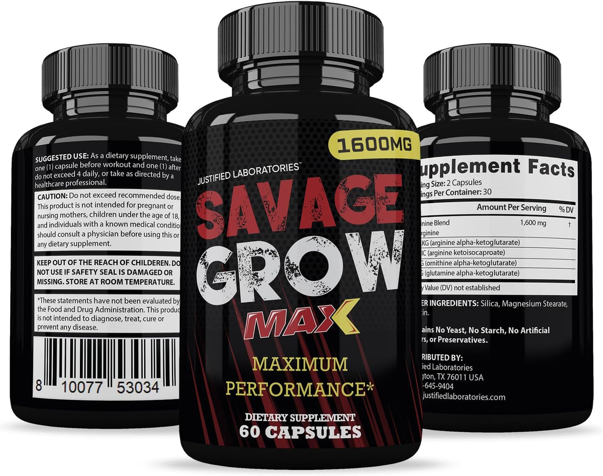 (2 Pack) Savage Grow Max 1600mg Advanced Men's Health Formula 120 Capsules - görsel 6