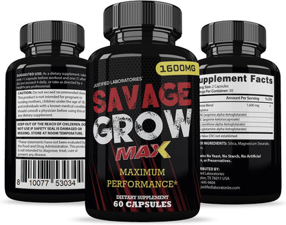 (2 Pack) Savage Grow Max 1600mg Advanced Men's Health Formula 120 Capsules