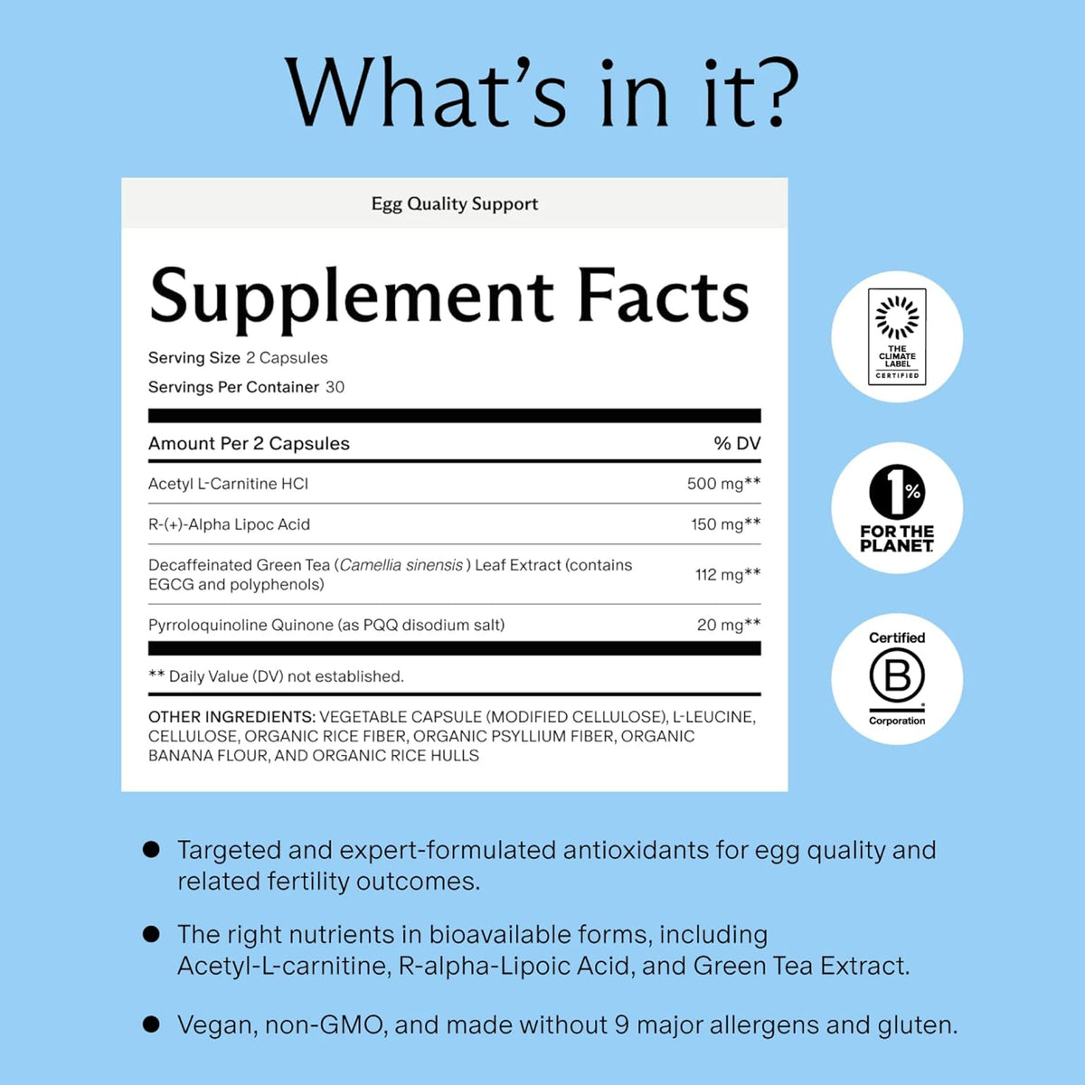 Needed. Egg Quality Support - Optimally Formulated Antioxidants Supplement for Egg Quality - Fertility Support - Fertility Supplement for Women - 60 Capsules - 30 Day Supply - görsel 2