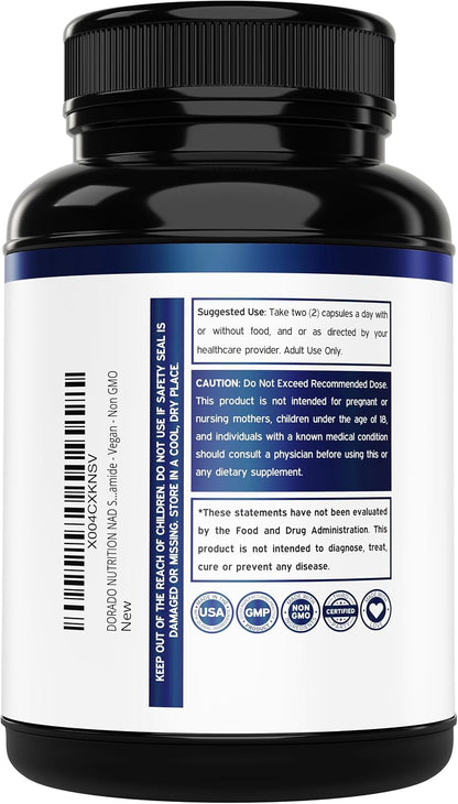 NAD+ Supplement (500 mg of 95% Pure NAD+ Per Serving) – 30 Vegan Capsules