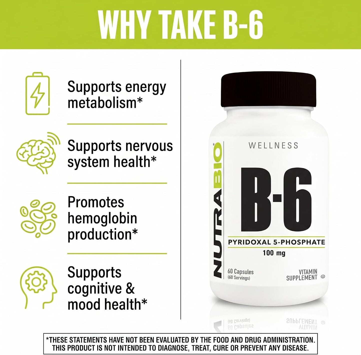 NutraBio Vitamin B6 (P5P) - 100mg, 60 Vegetable Capsules - görsel 3