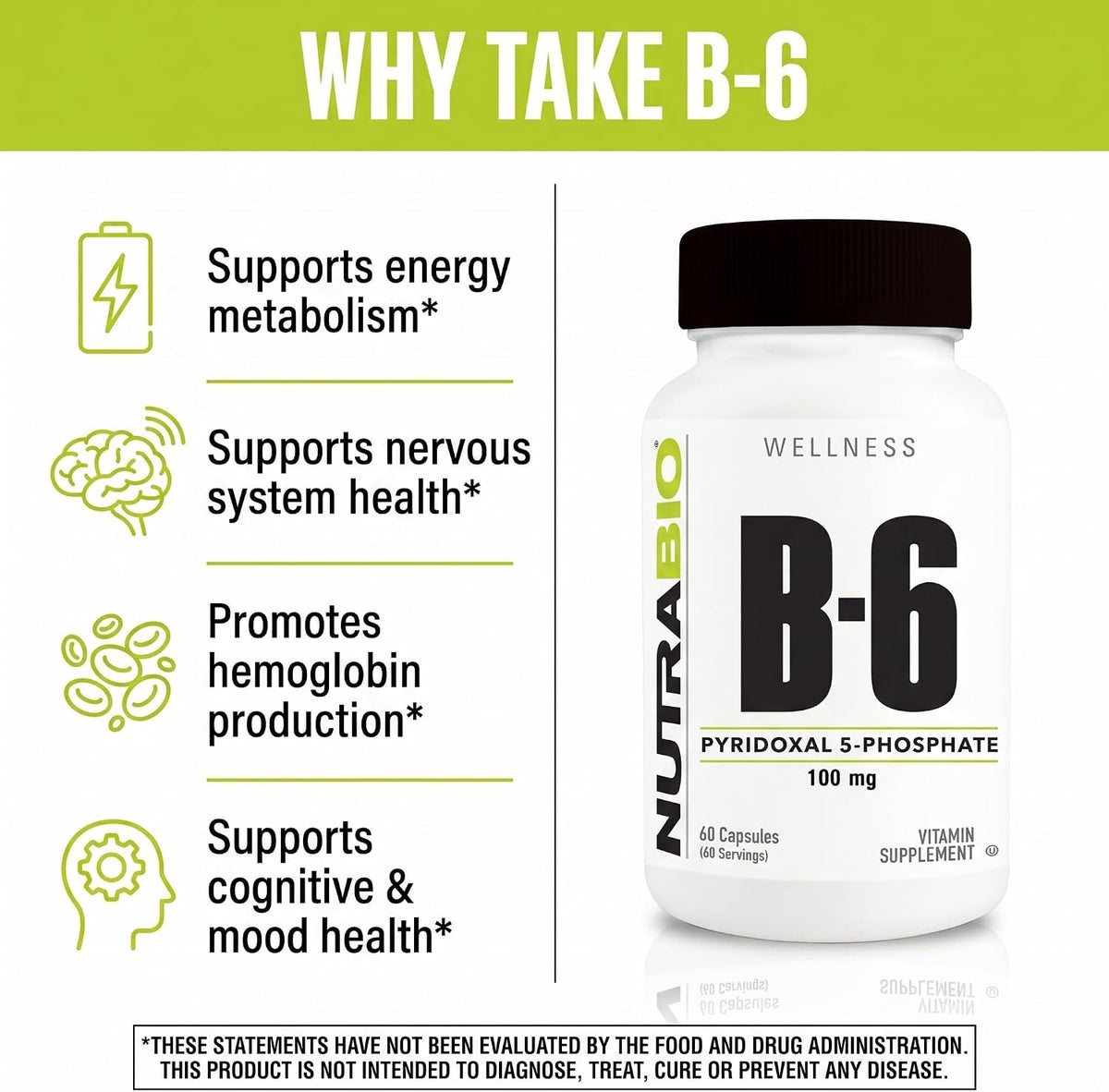 NutraBio Vitamin B6 (P5P) - 100mg, 60 Vegetable Capsules - görsel 3