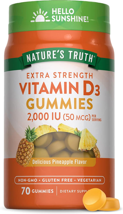 Nature's Truth Vitamin D3 Gummies, 2000 IU, 70 Count, Pineapple Flavour