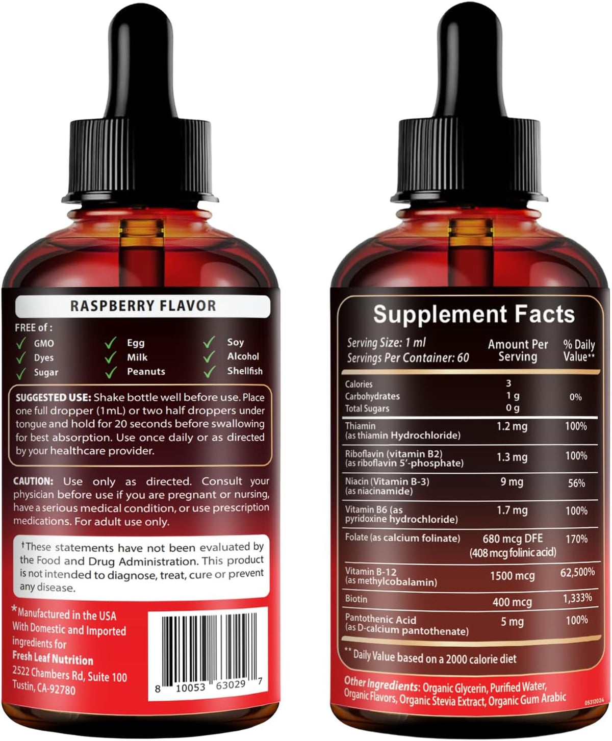 Vegan Vitamin B12 with B Complex 20 mg - Extra Strength for Men and Women - Raspberry Liquid Drops | Made in USA, B1, B2, B3, B5, B6, Biotin, Folic Acid & B12 Methylcobalamin | 4 Months Supply - görsel 8