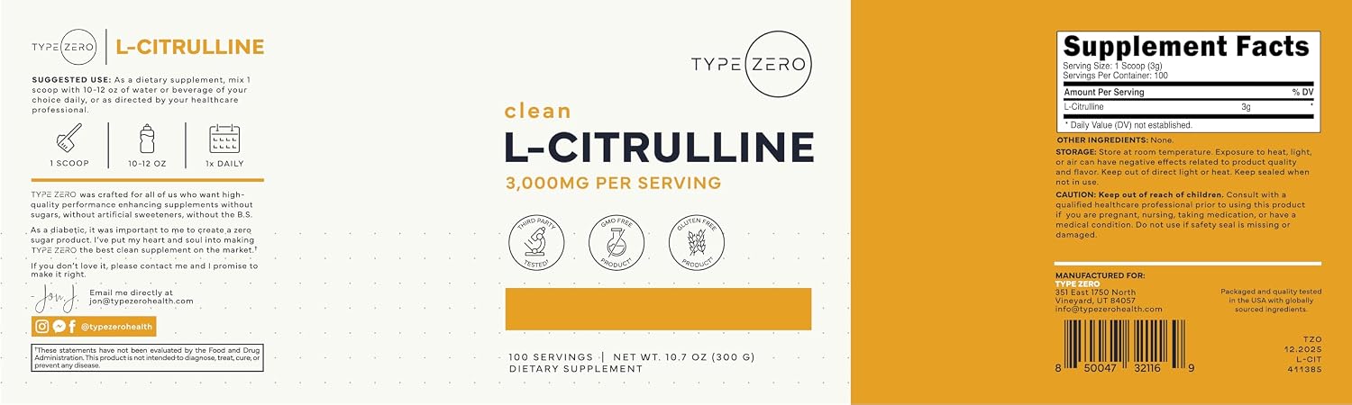 Type Zero L-Citrulline Base Powder, 3,000mg Per Serving - 100 Servings - görsel 5