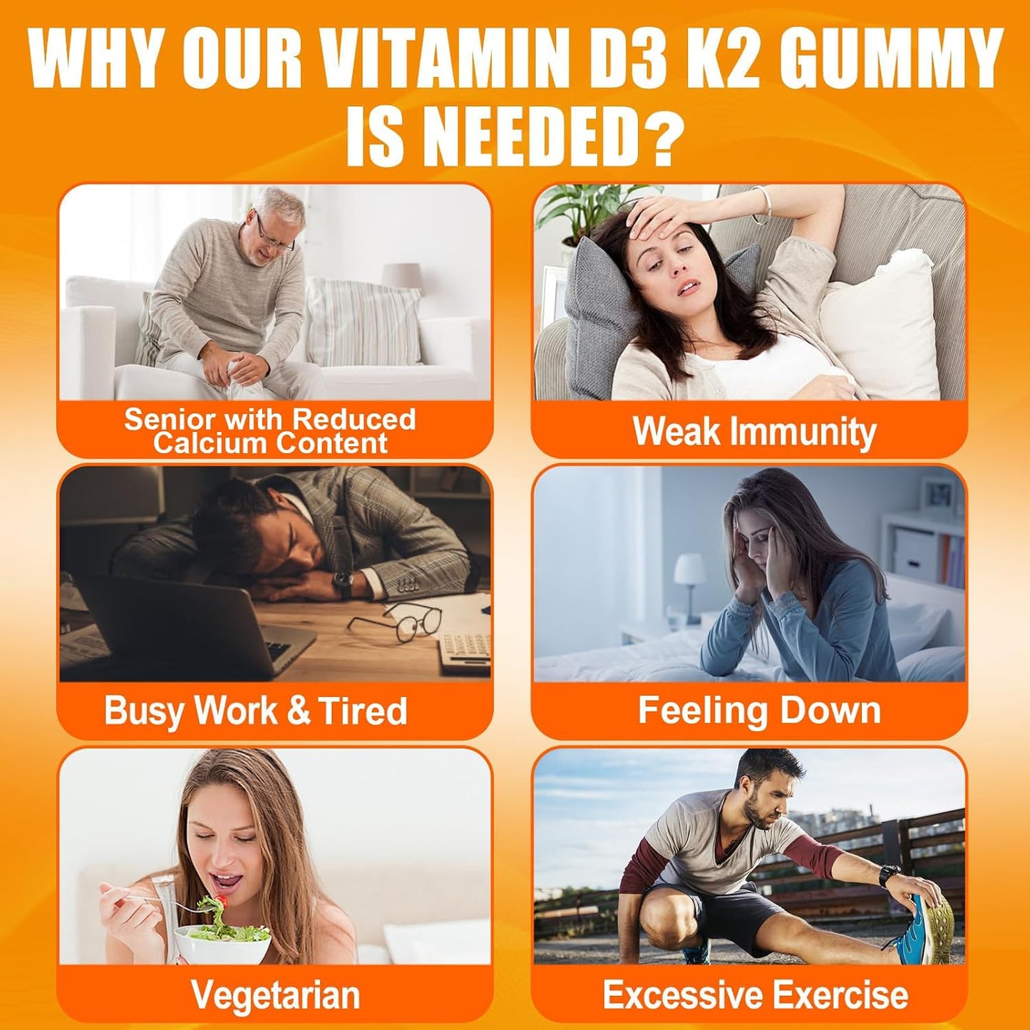 Vitamin D3 K2 Gummies for Adults - 5000 IU D3 + 120 mcg K2 (MK-7) - Sugar-Free with Omega-3 and B Vitamins - görsel 6