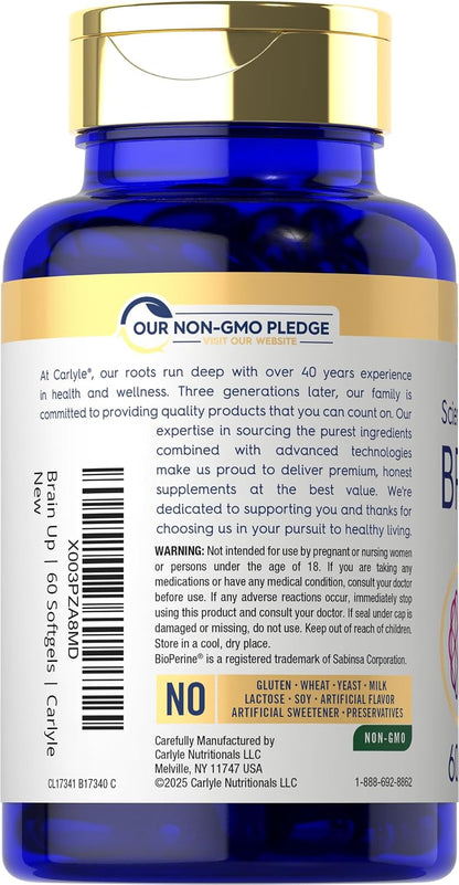 Carlyle Brain Supplement | 60 Softgels | Nootropic with Lion's Mane Mushroom, Bacopa and L-Theanine | Non-GMO, Gluten-free