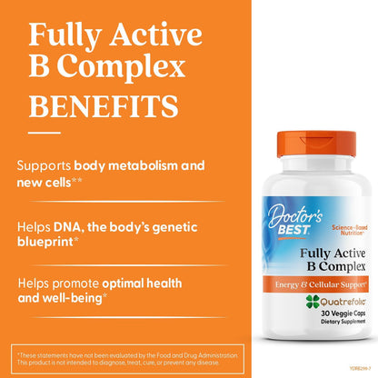 Doctor's Best Fully Active Vitamin B Complex - Methylated B12 & Folate, 30 Vegan Capsules